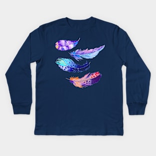 feathers watercolor hand drawn Kids Long Sleeve T-Shirt